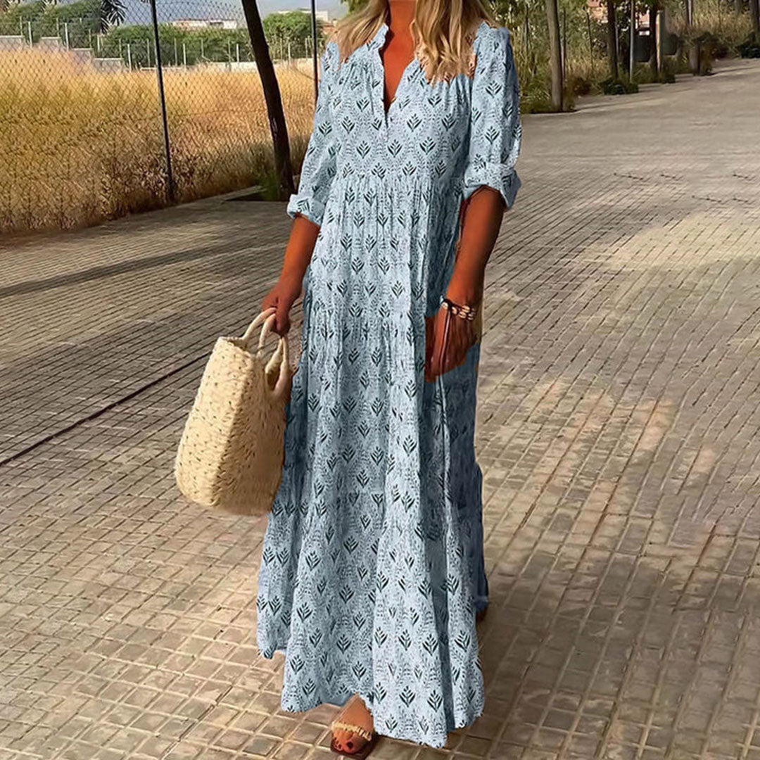 Boho Maxikleid Damen mit V-Ausschnitt aus leichtem Stoff – Festliches Maxikleid für besondere Anlässe