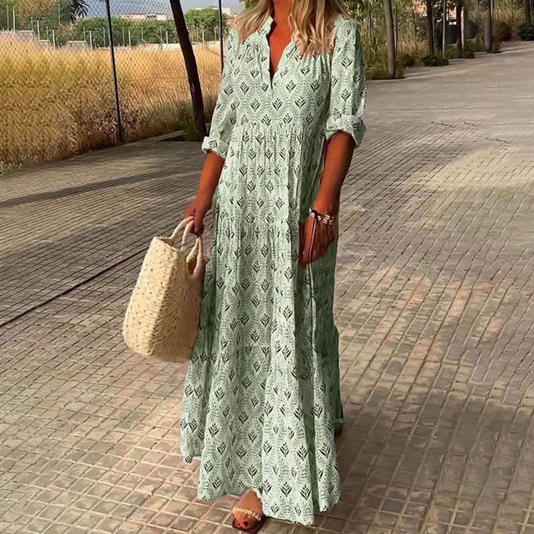 Boho Maxikleid Damen mit V-Ausschnitt aus leichtem Stoff – Festliches Maxikleid für besondere Anlässe