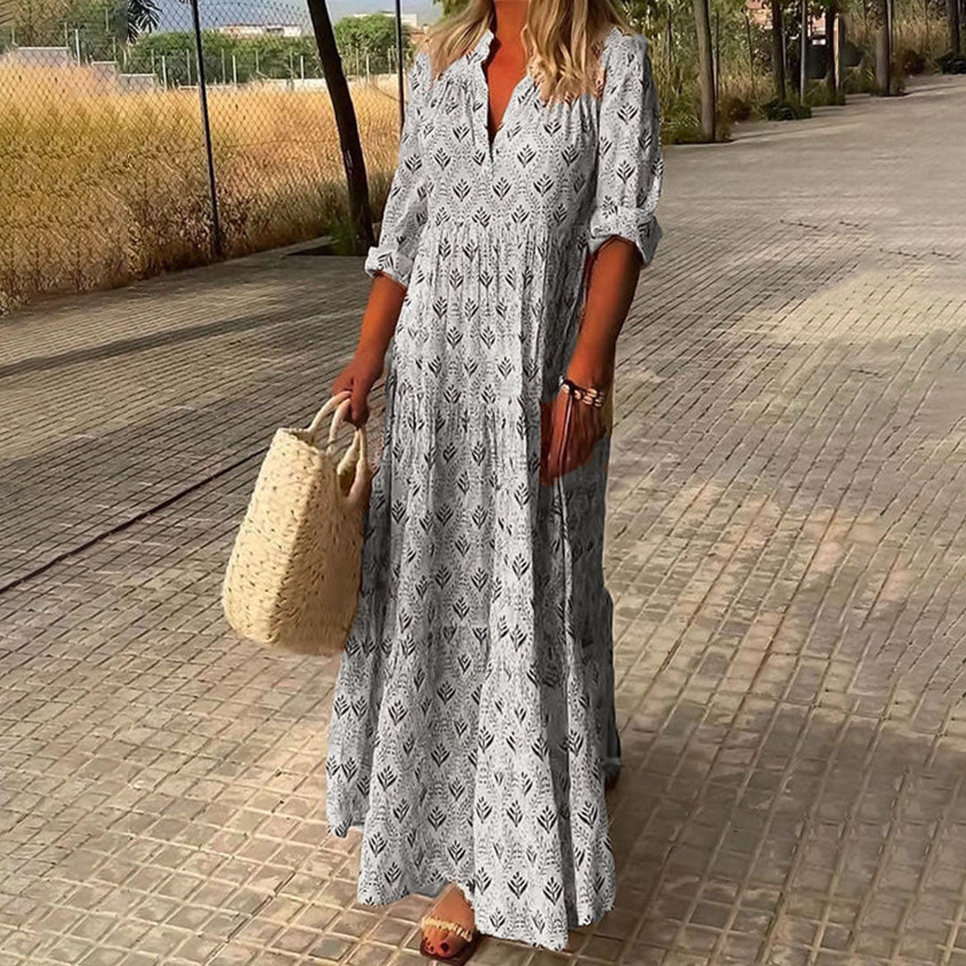 Variant image for Boho Maxikleid Damen mit V-Ausschnitt aus leichtem Stoff – Festliches Maxikleid für besondere Anlässe-7