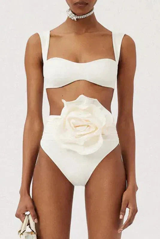 Bikini-Set Mit Blumiger Verzierung, Hoher Taille Und Raffung Für Frauen