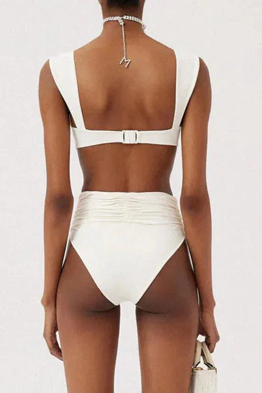 Bikini-Set Mit Blumiger Verzierung, Hoher Taille Und Raffung Für Frauen