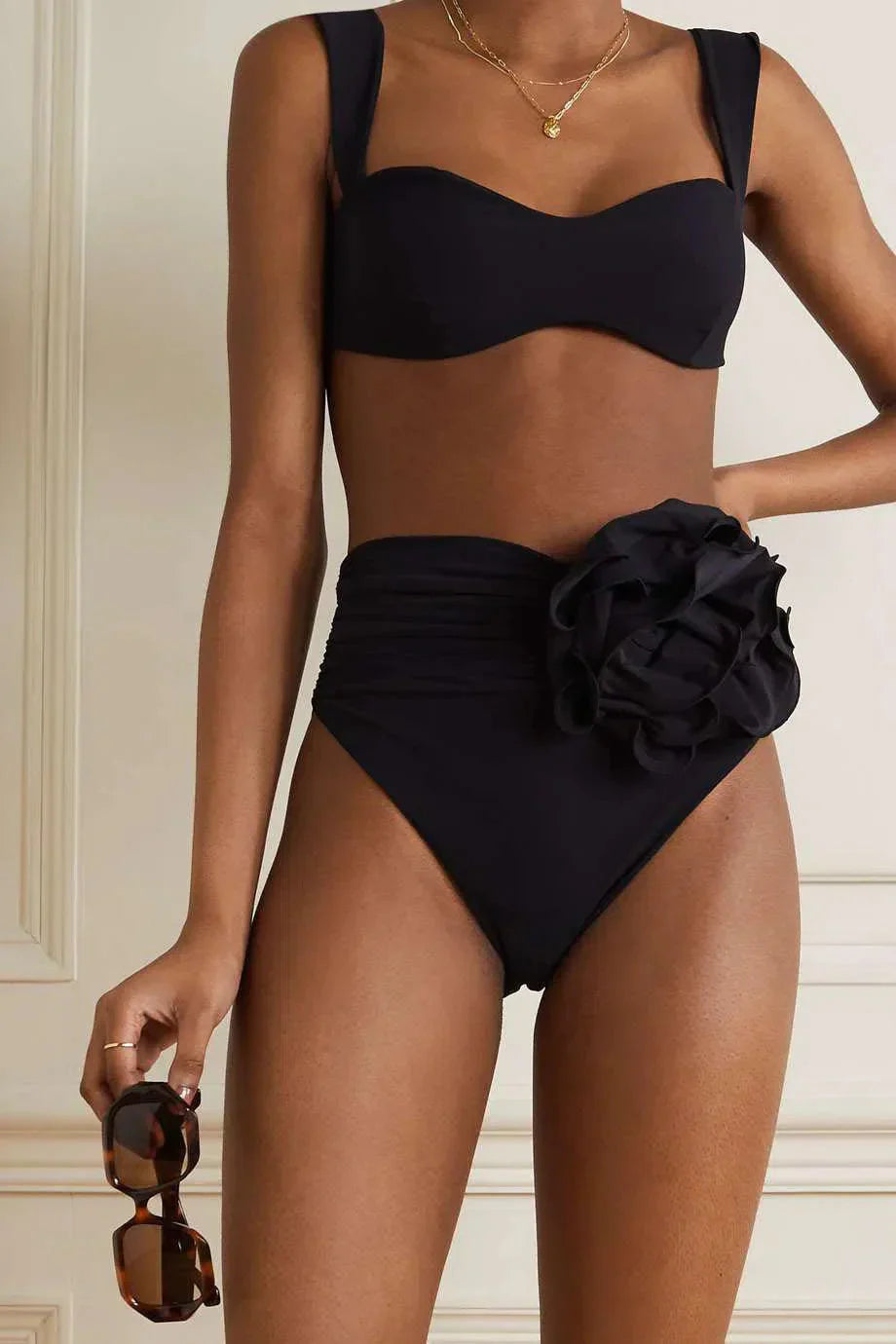 Bikini-Set Mit Blumiger Verzierung, Hoher Taille Und Raffung Für Frauen
