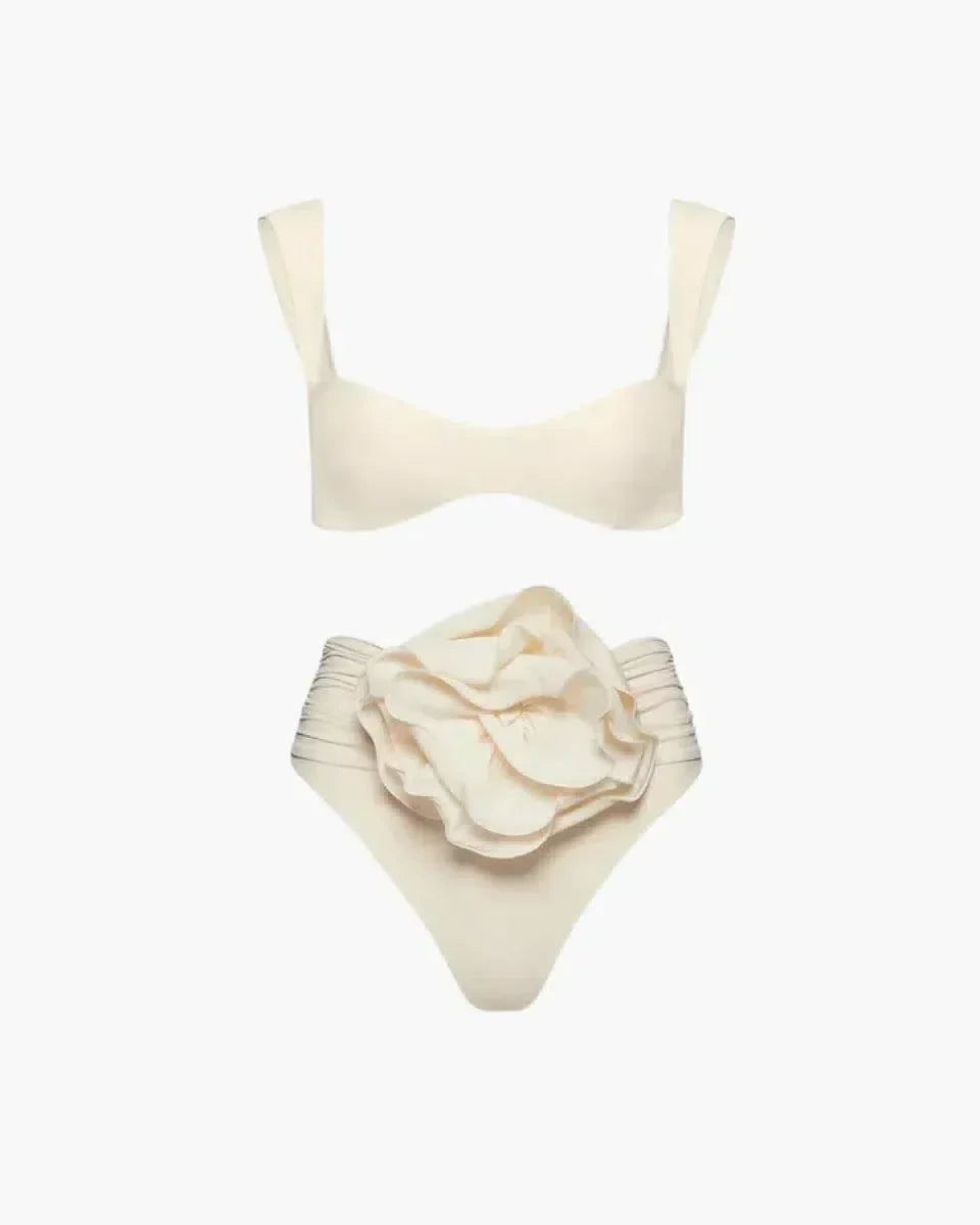 Bikini-Set Mit Blumiger Verzierung, Hoher Taille Und Raffung Für Frauen