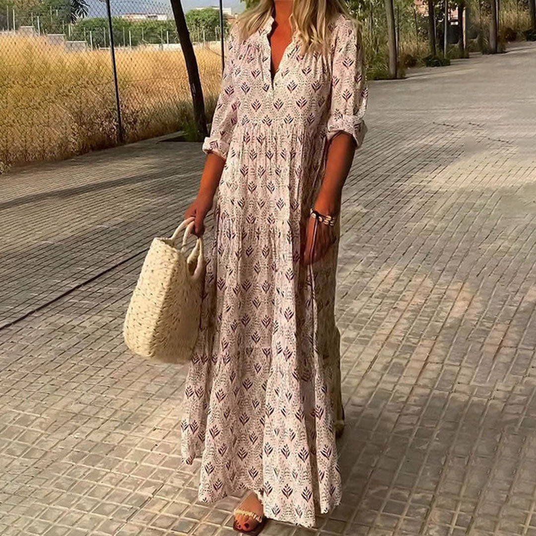 Boho Maxikleid Damen mit V-Ausschnitt aus leichtem Stoff – Festliches Maxikleid für besondere Anlässe