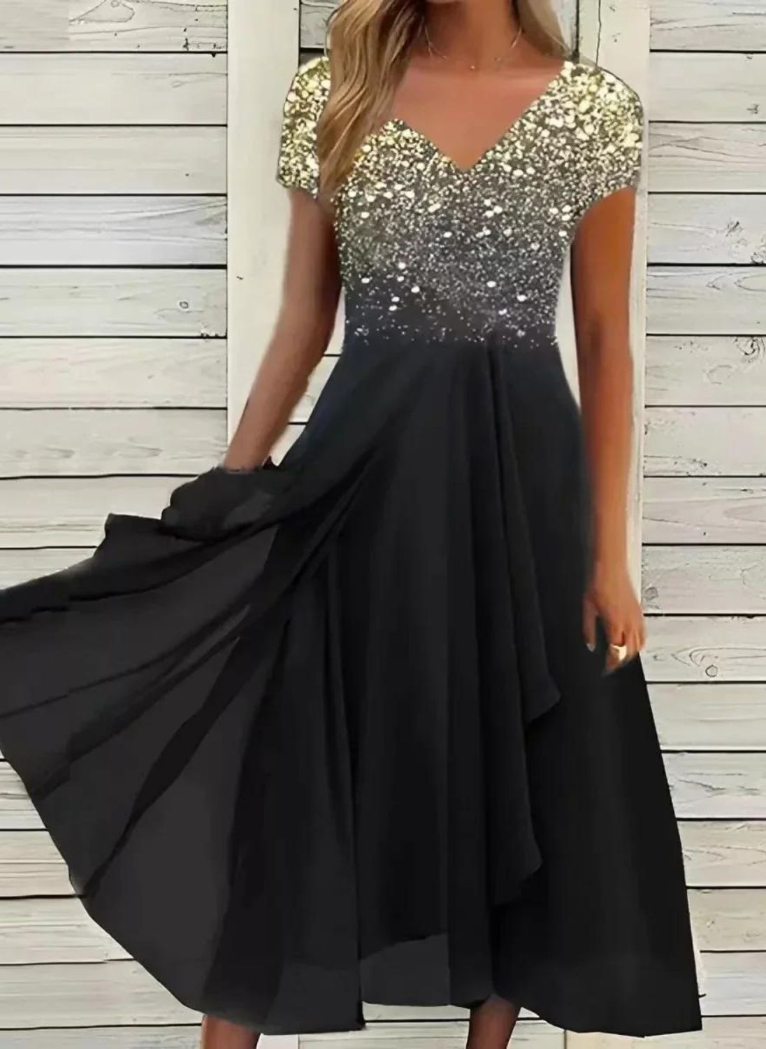 Variant image for Elegantes Chiffon-Partykleid für Damen, Knielang, Festliche Kleider für Hochzeitsgast und Besondere Anlässe-17