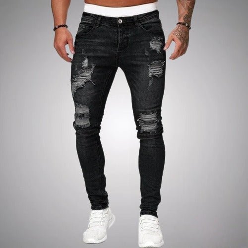 Schlanke Herren Jeans Mit Rissen Aus Hochwertiger Baumwollmischung Für Lässige Alltagsmode-1