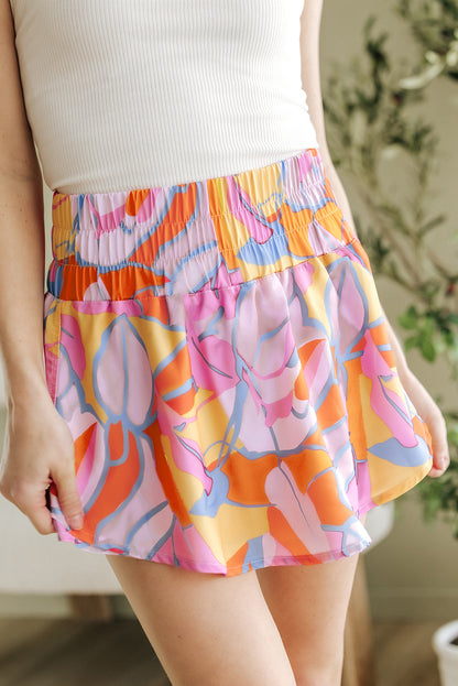 Grüne Freizeitshorts mit abstraktem Print, Gesmokte Taille Casual Sommermode