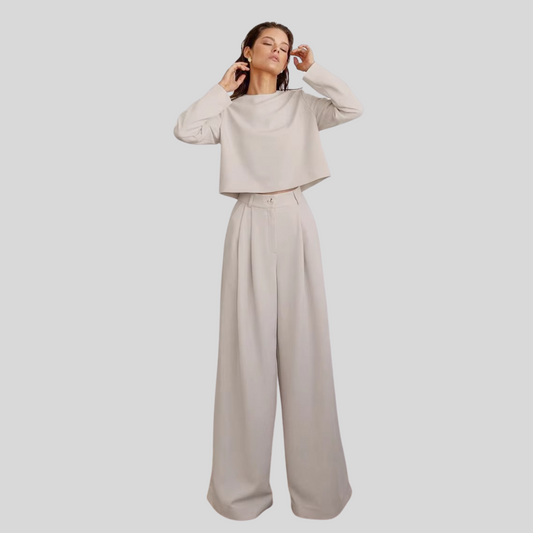 Langarmhemd und Weitbeinhosen Set für Frauen, Eleganter Komfort für Jeden Anlass-1