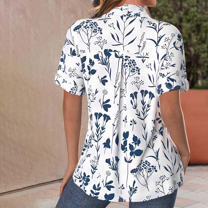 Blütendruck Damenbluse Mit Kurzen Ärmeln Und Leichtem Sommer-Top-3