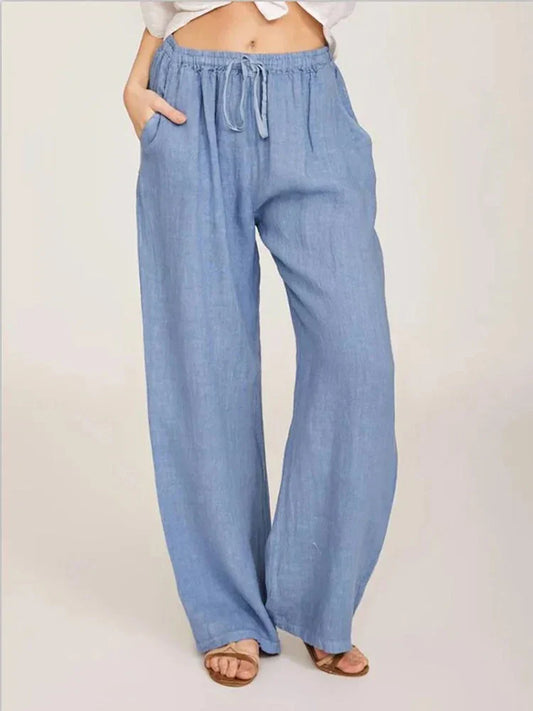Legere Damen Weite Baumwollhose mit Kordelzug und Taschen – Stoffhose Damen für Komfort und Stil-1