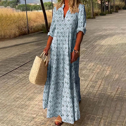 Variant image for Boho Maxikleid Damen mit V-Ausschnitt aus leichtem Stoff – Festliches Maxikleid für besondere Anlässe-1