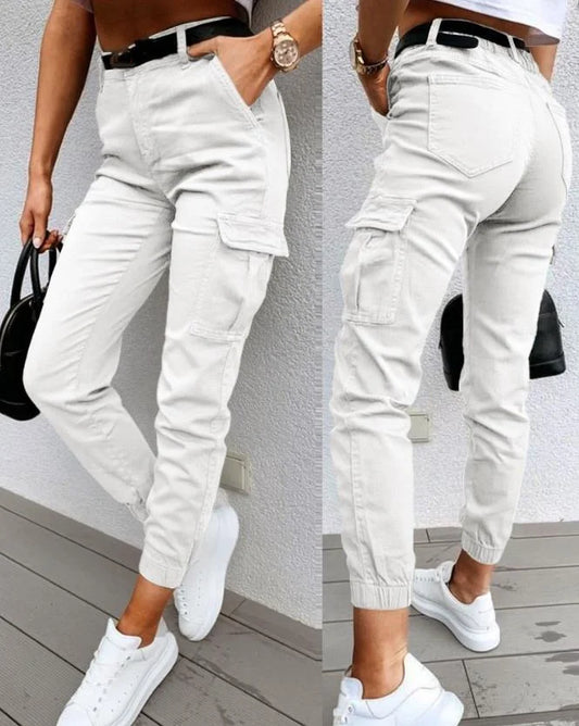 Hohe Taillenhose Für Frauen, Verjüngte Passform Mit Funktionalen Taschen, Vielseitiger Stil-1
