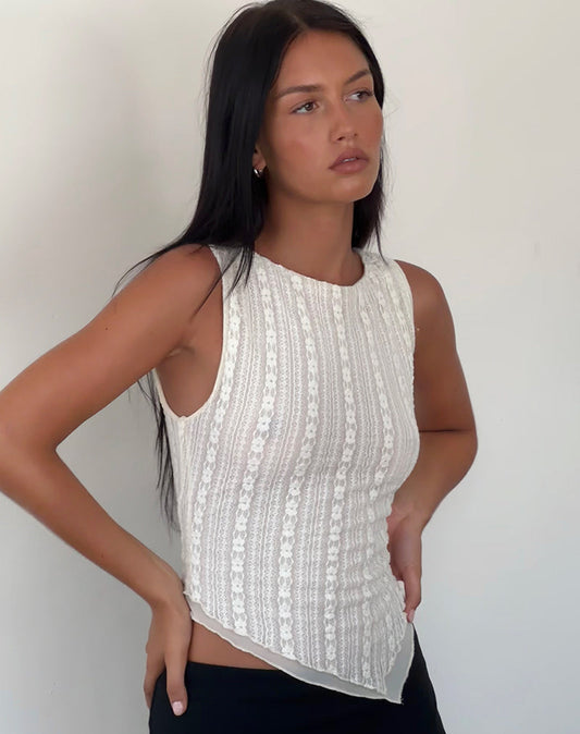 Elegante Ärmelose Spitzenbluse Für Damen Mit Asymmetrischem Saum Und Geschichtetem Design-1