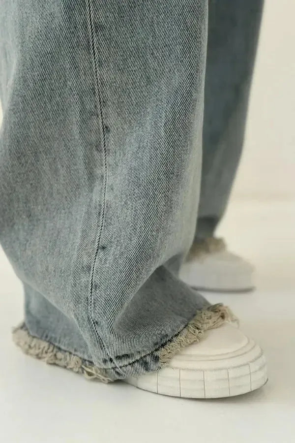Vintage Weitbein-Jeans Damen Hochtailliert für Bequemen Tragekomfort-3