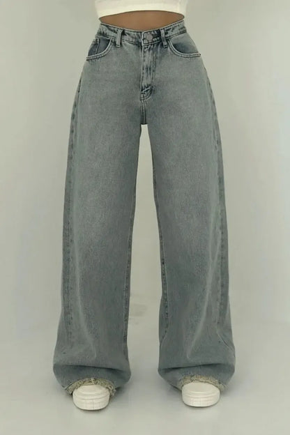 Vintage Weitbein-Jeans Damen Hochtailliert für Bequemen Tragekomfort-1