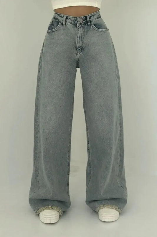 Vintage Weitbein-Jeans Damen Hochtailliert für Bequemen Tragekomfort-1