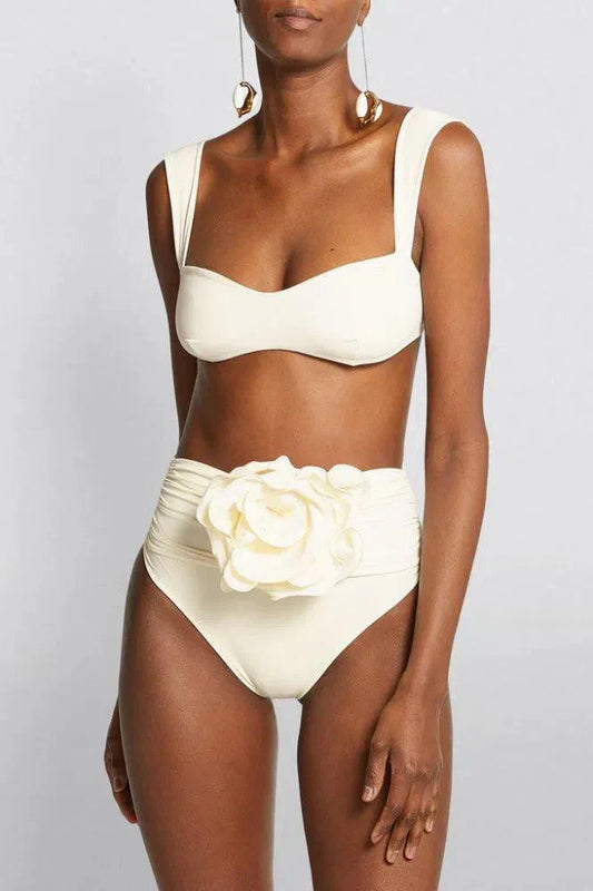 Bikini-Set Mit Blumiger Verzierung, Hoher Taille Und Raffung Für Frauen