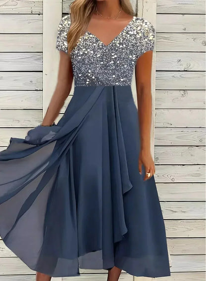 Variant image for Elegantes Chiffon-Partykleid für Damen, Knielang, Festliche Kleider für Hochzeitsgast und Besondere Anlässe-33