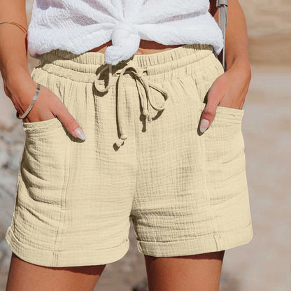 Hochtaillierte Baumwoll-Leinen Shorts Damen mit Taschen – Kurze Hosen für Freizeit und Sport, Größen S bis XXL-3