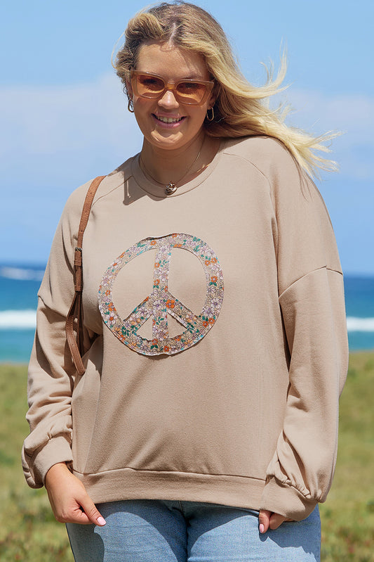 Sweatshirt aus gewaschenem Frottee, Blasskhaki Blumenmuster Übergröße
