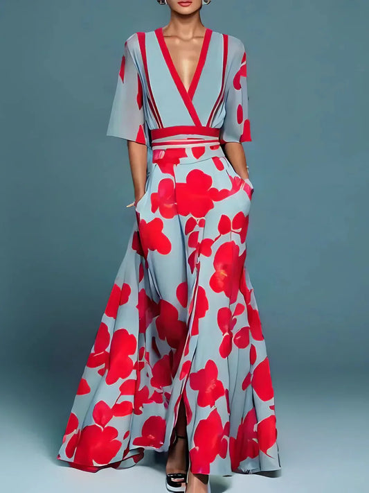 Blumiges Maxikleid Sommer Damen, Elegantes Lange Kleid für Hochzeitsgäste, Komfortable Formale Abendmode