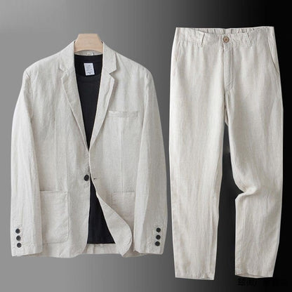 Herrenanzug Leinen Slim Fit 100% Atmungsaktiv | Eleganter Zweiteiler für Jeden Anlass-3