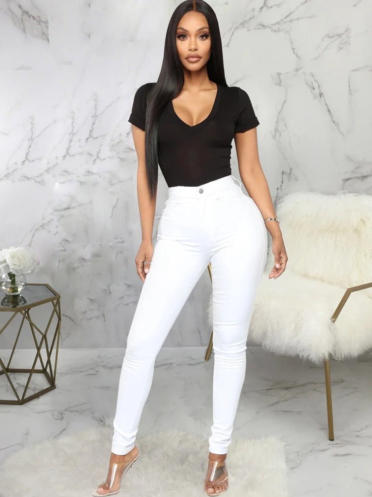 Hohe Taille Dünne Jeans Damen, Bequeme Passform, Vielseitig, Größen XS-XL-5
